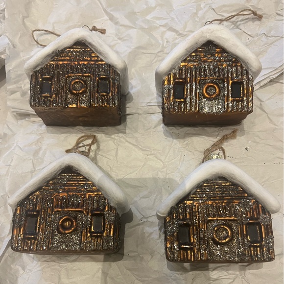 Pottery Barn Shiny Brown Log House Ornaments - Picture 2 of 5
